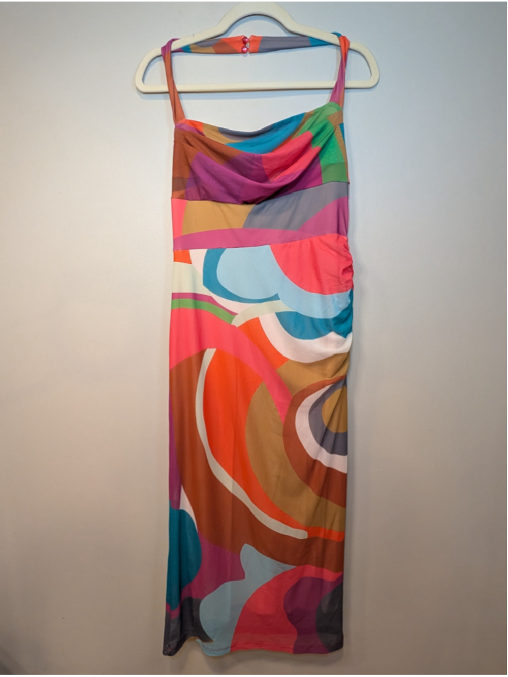 By Anthropologie Cowl Neck Halter Midi Dress Abstract Pink Combo XS NWT